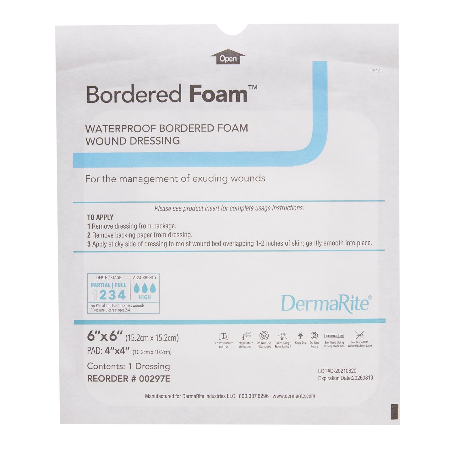 BorderedFoam® Foam Dressing 6 X 6 Inch With Border Waterproof Backing Nonacrylic Adhesive Square Sterile (773141_BX)