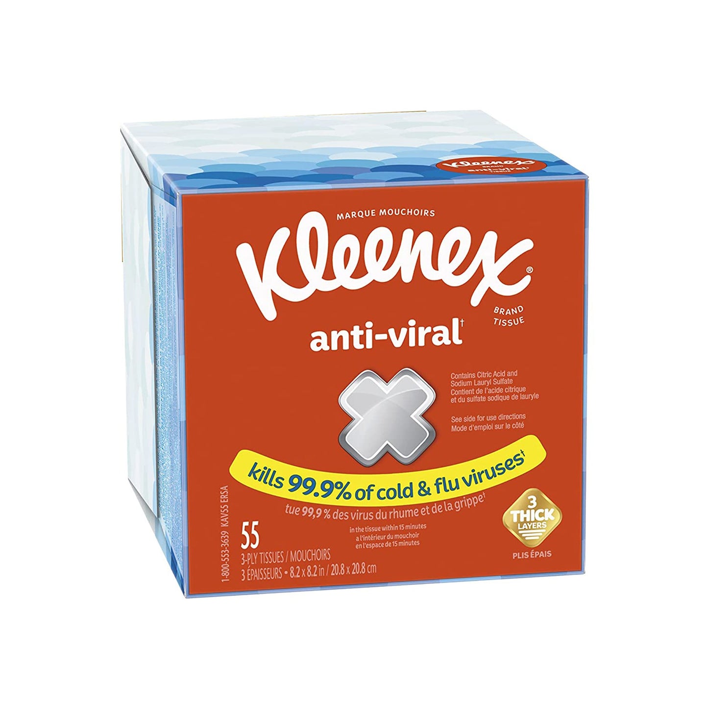 Kleenex® Anti-Viral Facial Tissue White 8-1/5 X 8-1/5 Inch 55 Count (1209619_PK)