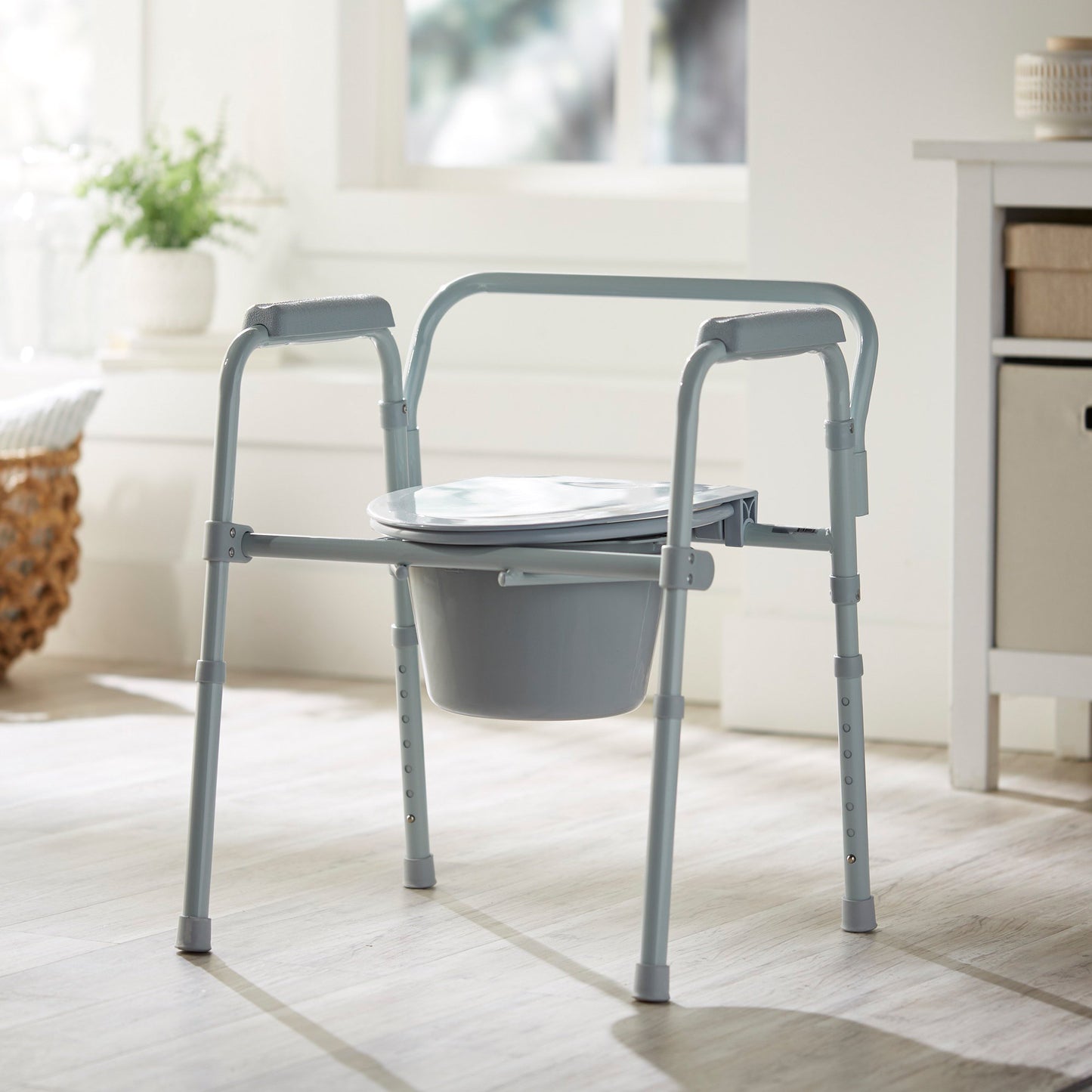 McKesson 3-in-1 Commode Chair Fixed Arms Steel Frame Back Bar 13-1/2 Inch Seat Width 350 lbs. Weight Capacity (1088075_CS)