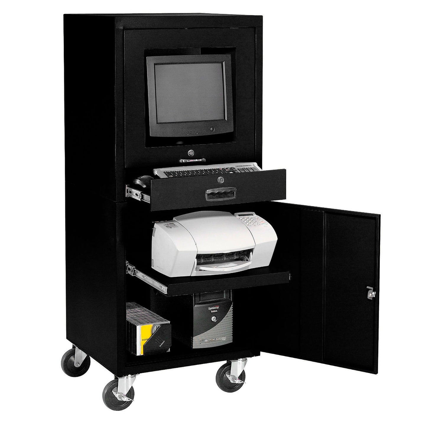 Global Industrial Mobile Computer Cabinet, Black, Unassembled (WB706669BK)