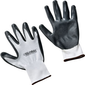 Global Industrial Flat Nitrile Coated Gloves, White/Gray, Large, 1 Pair (WB708346L)