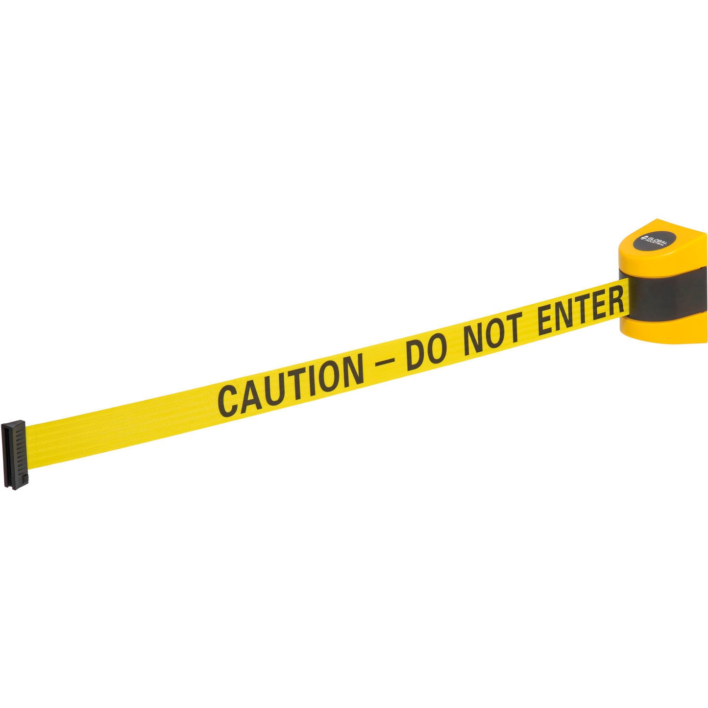 Global Industrial Wall Mount Retractable Belt Barrier, Yellow Case W/15' Yellow "Caution" Belt (WB708411YB)