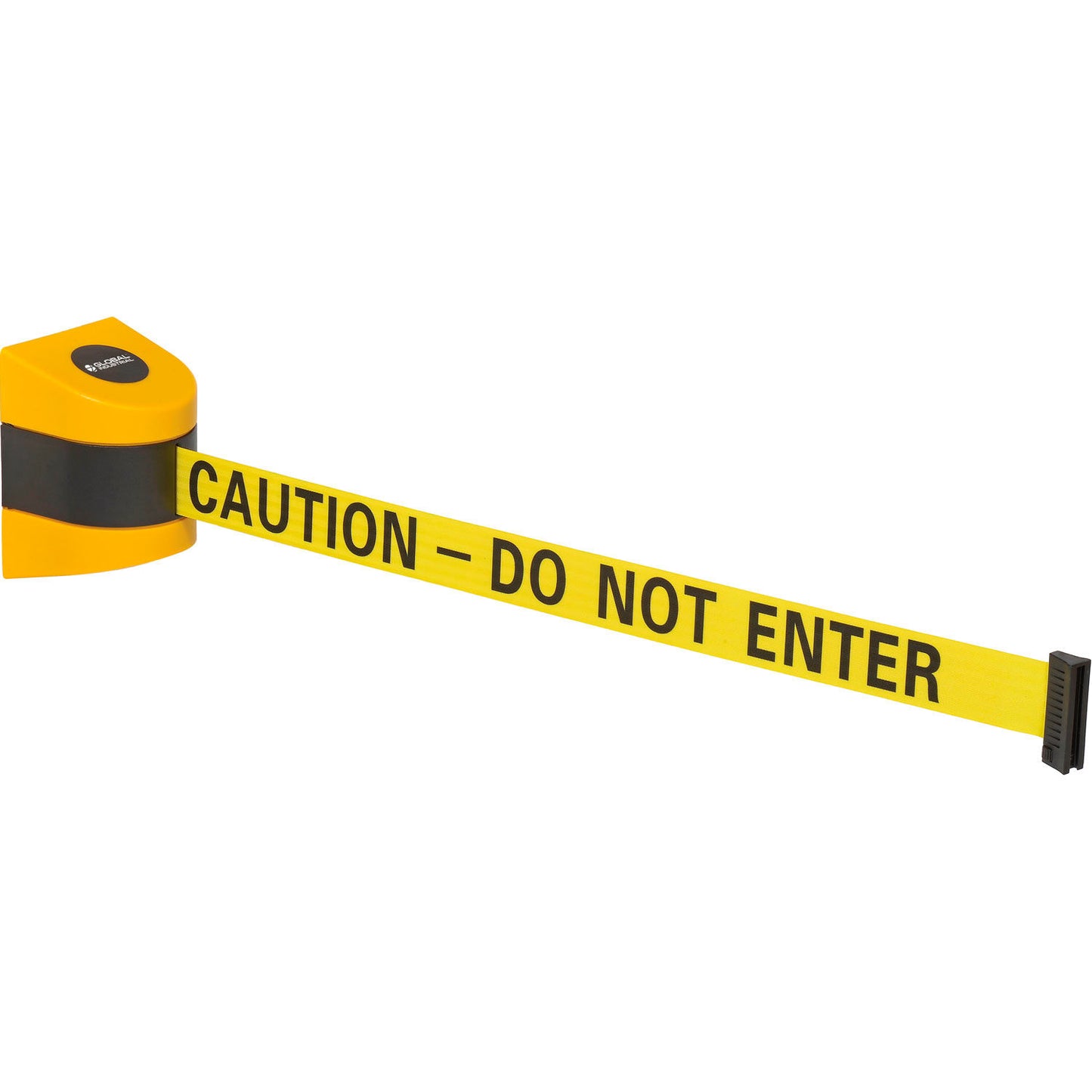 Global Industrial Wall Mount Retractable Belt Barrier, Yellow Case W/30' Yellow "Caution" Belt (WB708412YBC)