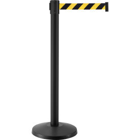 Global Industrial Retractable Belt Barrier, 40" Black Post, 7-1/2' Black/Yellow Belt, Qty 2 (WB708414YB)