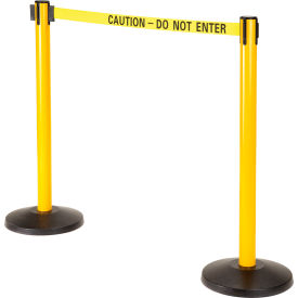 Global Industrial Retractable Belt Barrier, 40" Yellow Post, 11' Yellow "Caution" Belt (WB708417BC)