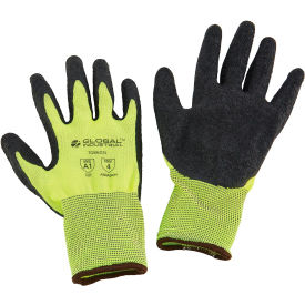 Global Industrial Crinkle Latex Coated Gloves, Hi-Viz Lime/Black, Large (WB708603L)