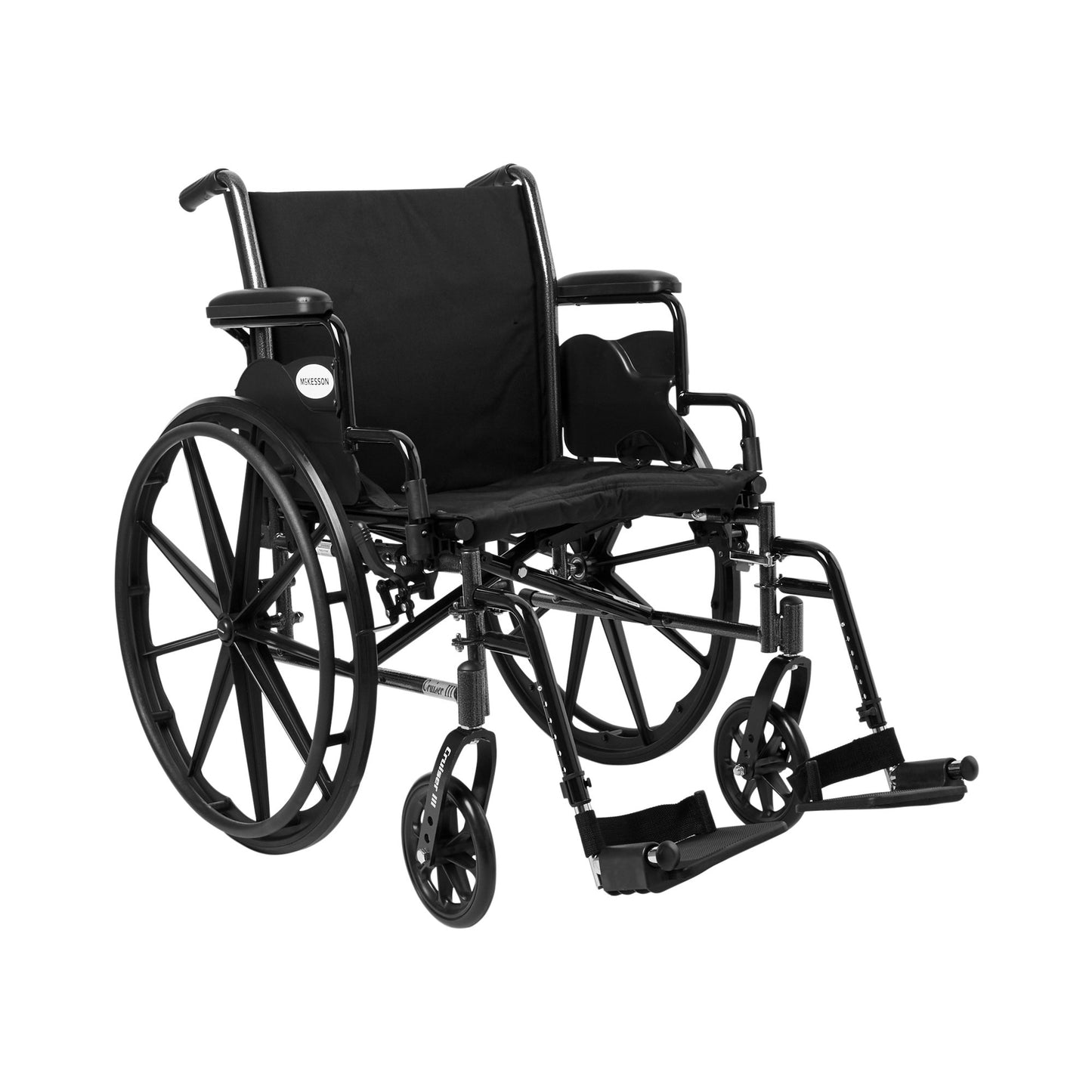 McKesson Lightweight Wheelchair Dual Axle Desk Length Arm Swing-Away Footrest Black Upholstery 20 Inch Seat Width Adult 300 lbs. Weight Capacity (1065286_EA)