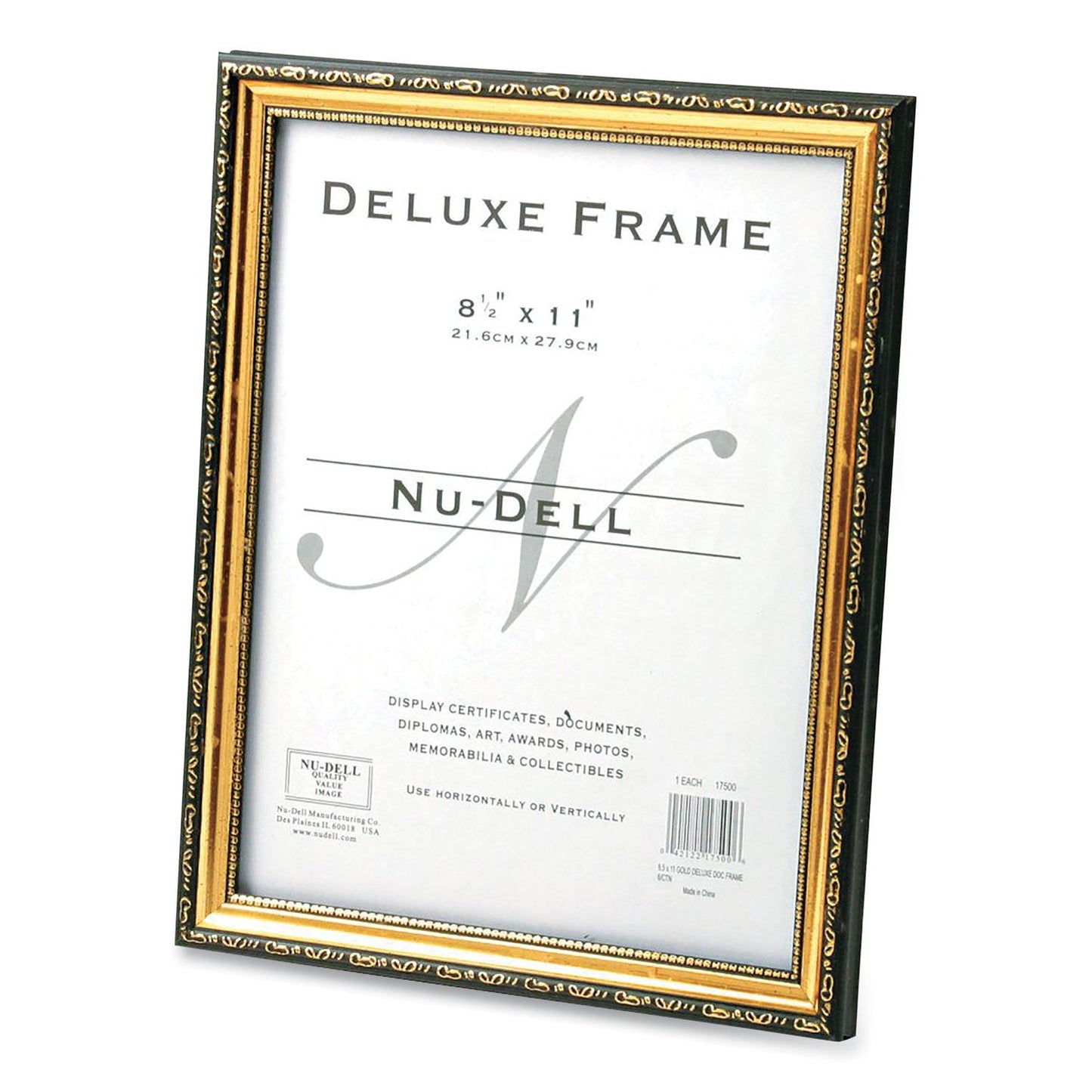nudell-deluxe-document-and-photo-frame-molded-styrene-plastic-8-5-x-11-insert-gold-black-nud17500_1