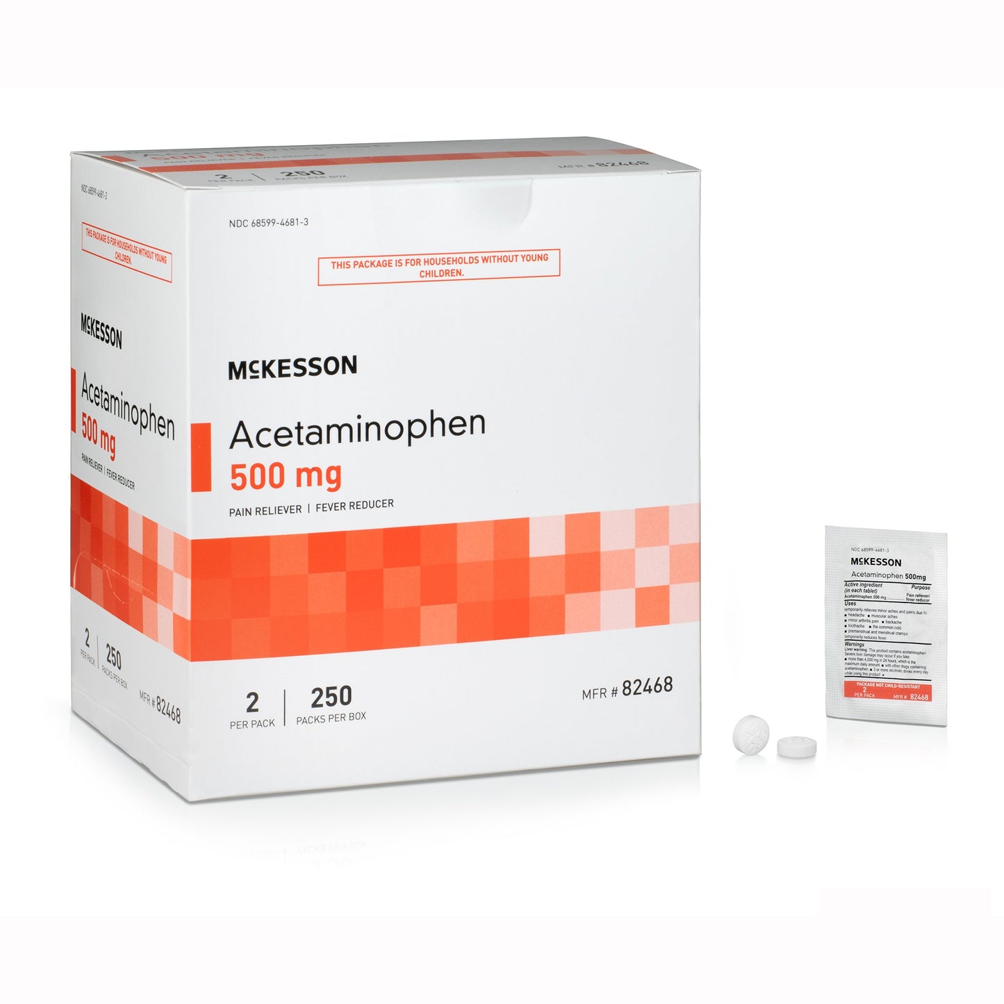 McKesson Pain Relief 500 mg Strength Acetaminophen Unit Dose Tablet 250 per Box (1111740_BX)