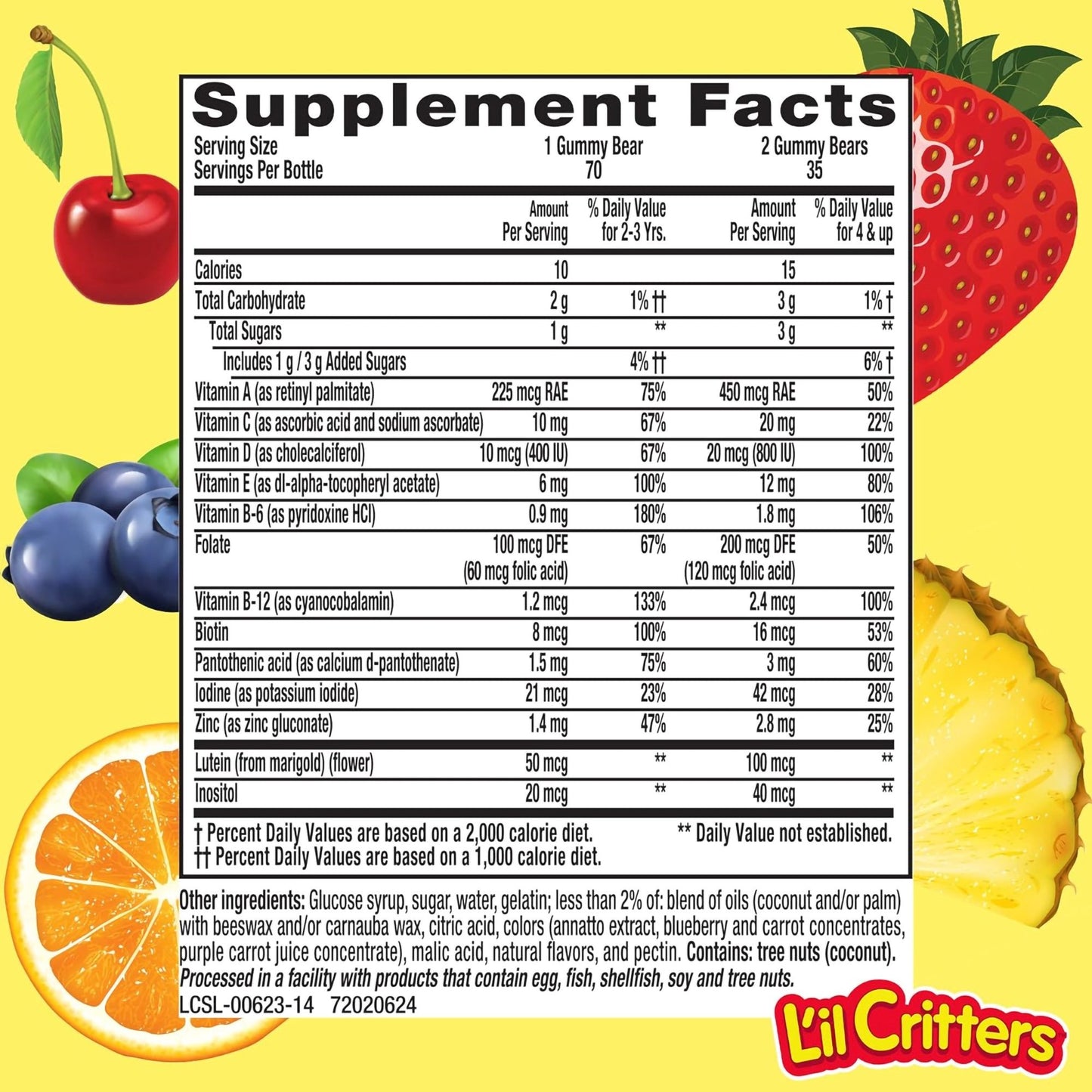 L'il Critters® Multivitamin Supplement Vitamin A / Ascorbic Acid / Vitamin D 2,100 IU - 400 IU - 20 mg Strength Gummy 70 per Bottle Assorted Fruit Flavor (830733_BT)