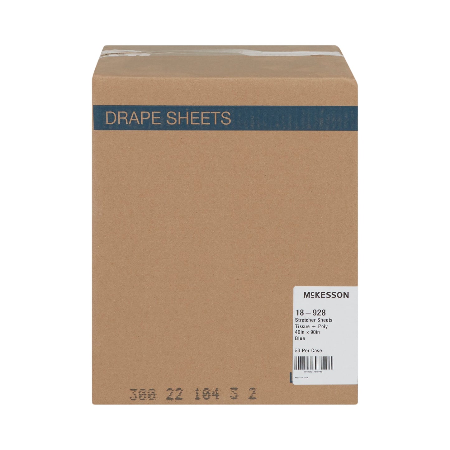 McKesson Stretcher Sheet Flat 40 W X 90 L Inch Blue 50% Cellulose Tissue / 50% Polyethylene Film Disposable (222919_CS)