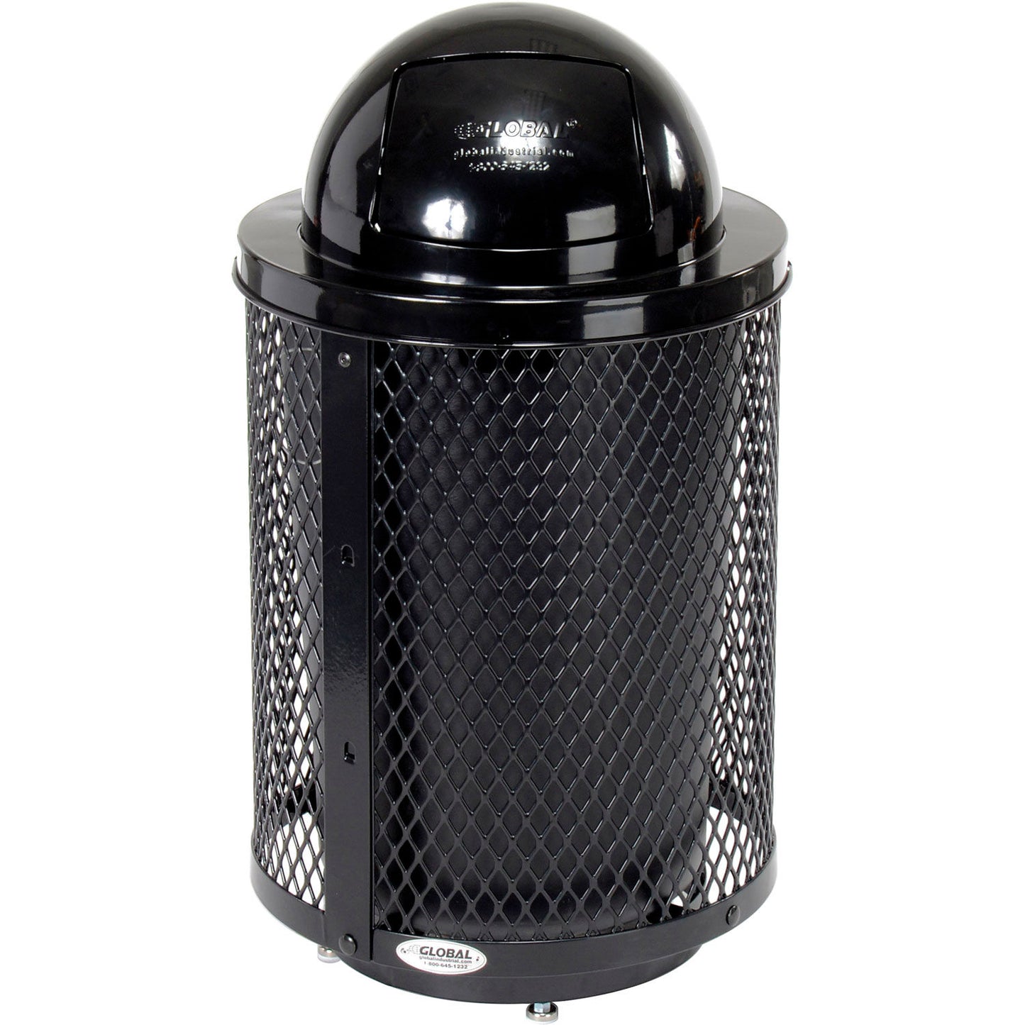 Global Industrial Outdoor Diamond Steel Trash Can With Dome Lid & Base, 36 Gallon, Black (WB261948BKD)