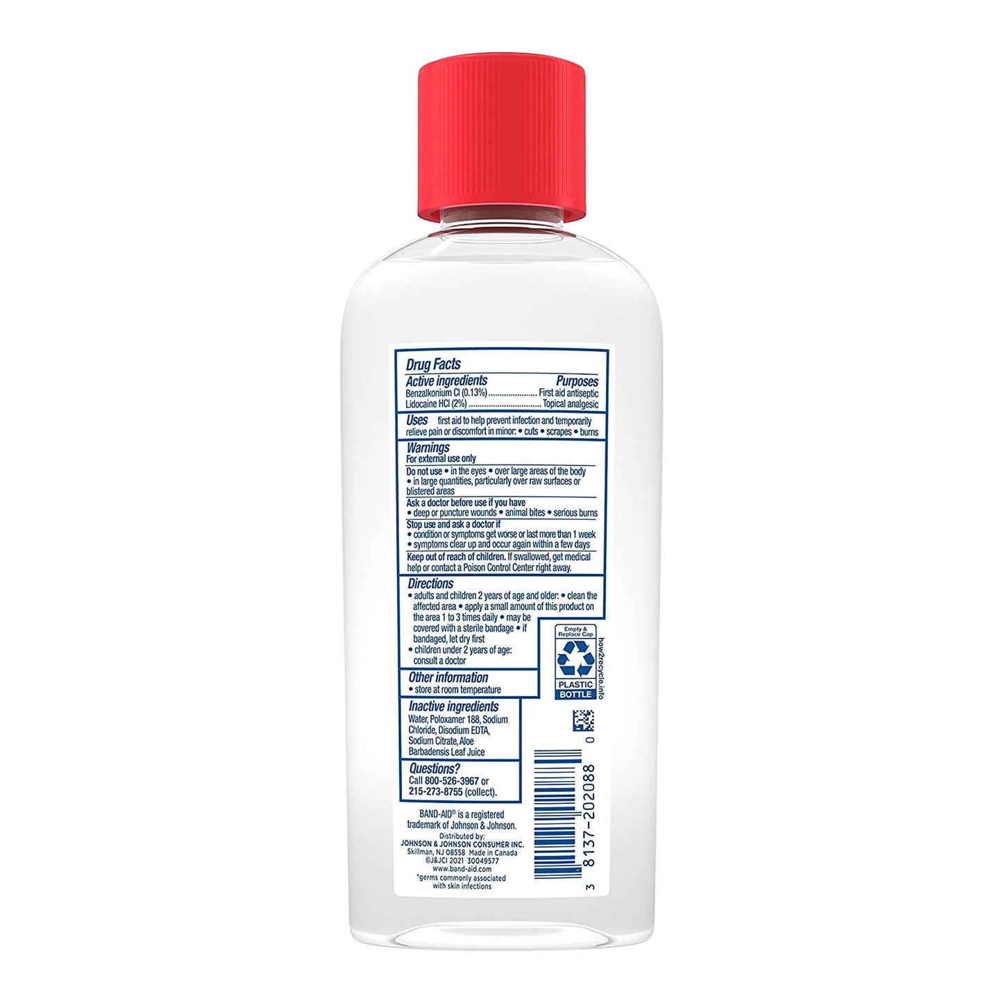 Band-Aid® Pain Relieving Antiseptic BZK (Benzalkonium Chloride) / Lidocaine HCl Liquid 6 oz. Bottle (1228822_EA)