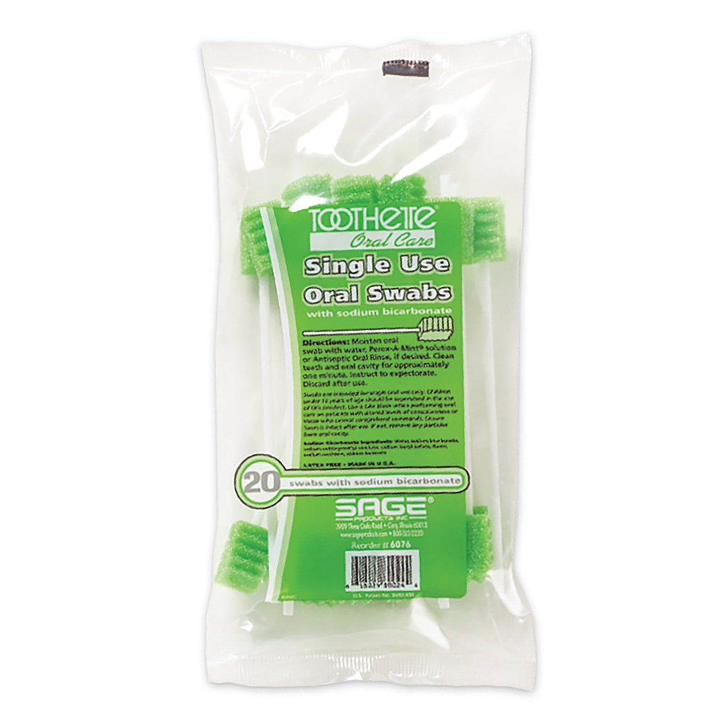 Toothette® Plus Oral Swab Sodium Bicarbonate Foam Tip 20 per Pack (362537_PK)