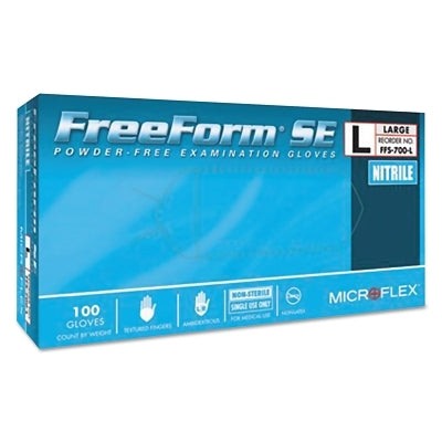 Ansell FreeForm SE Disposable Gloves, Nitrile, Finger - 13 mm; Palm-9 mm, Large, Blue (748-FFS-700-L)