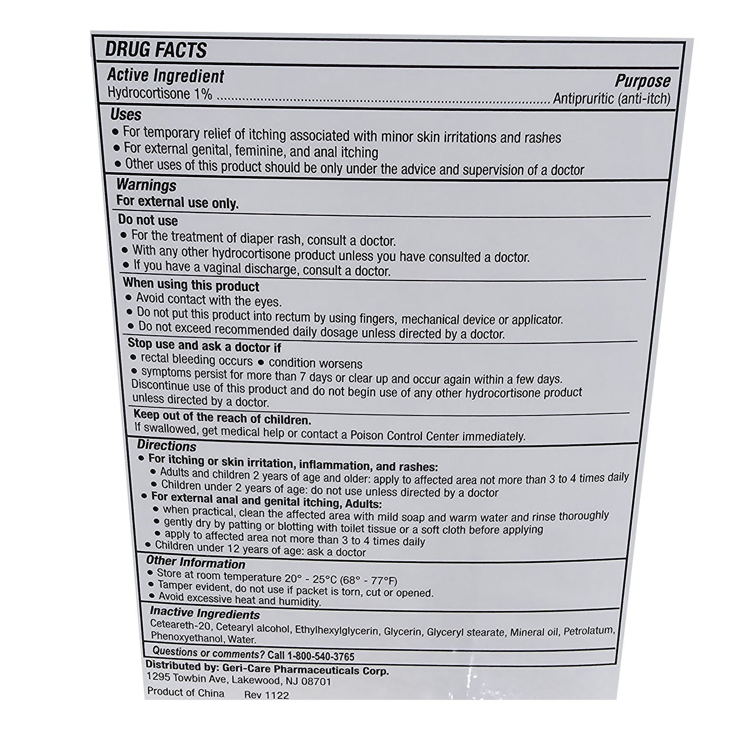 Geri-Care® Itch Relief 1% Strength Cream 144 Per Box Individual Packet (1234577_CS)