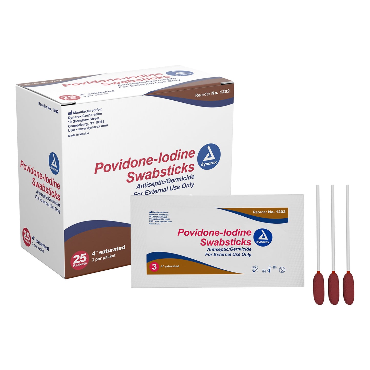 Dynarex Impregnated Swabstick 10% Strength Povidone-Iodine Individual Packet NonSterile (1140933_CS)