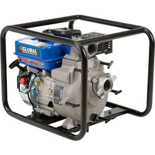 Global Industrial GTP50A Portable Gasoline Trash Pump 2” Intake/Outlet 7HP (WB761204)