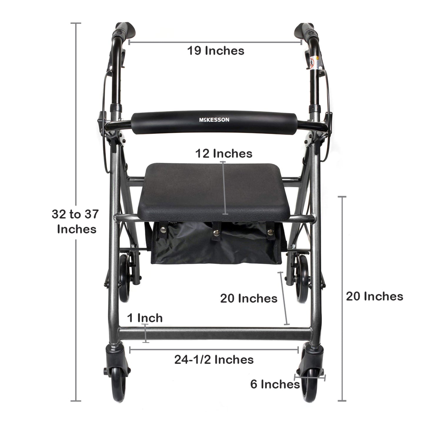 McKesson 4 Wheel Rollator Silver Adjustable Height / Folding Aluminum Frame (1065267_EA)