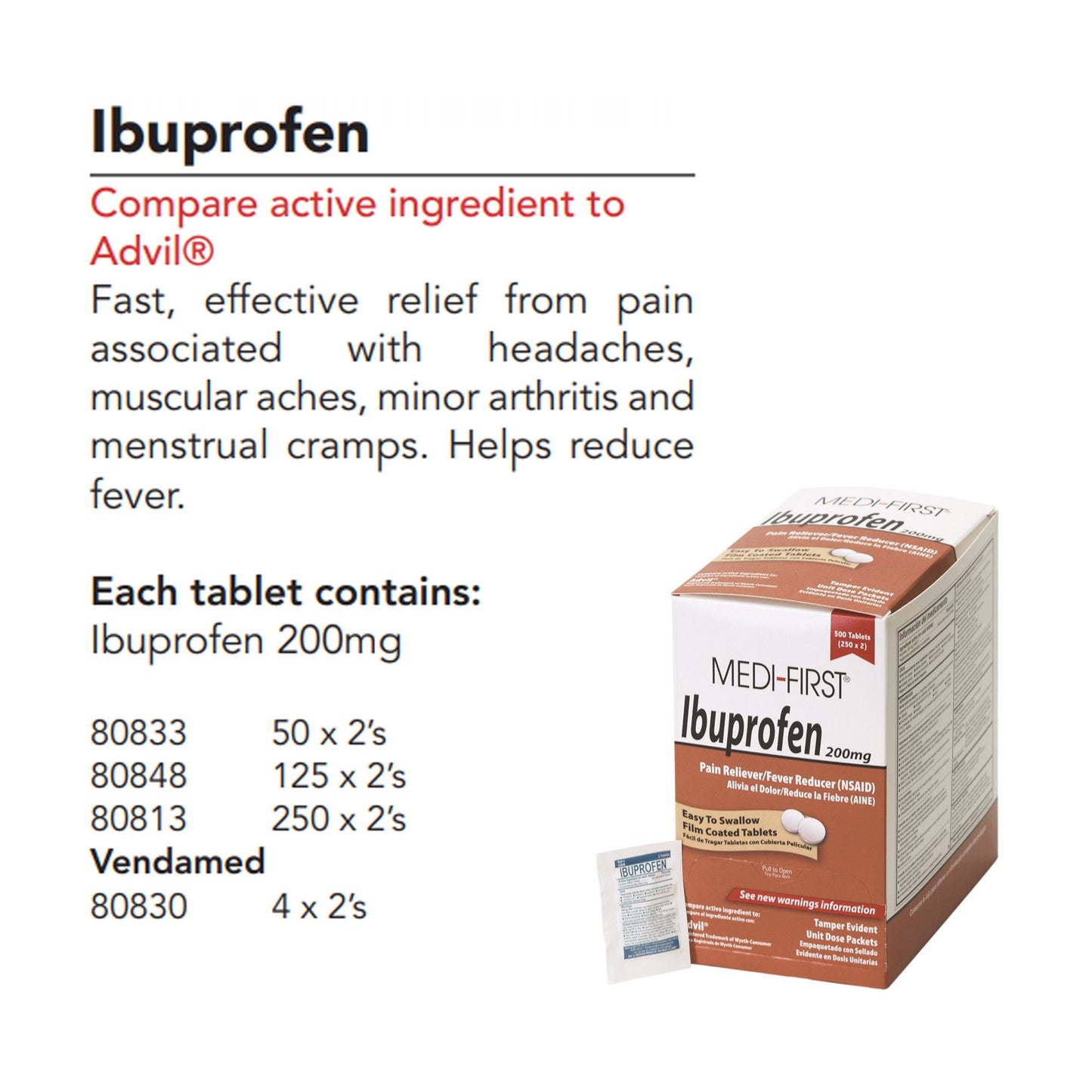 Medi-First® Pain Relief 200 mg Strength Ibuprofen Tablet 250 per Box (688121_BX)
