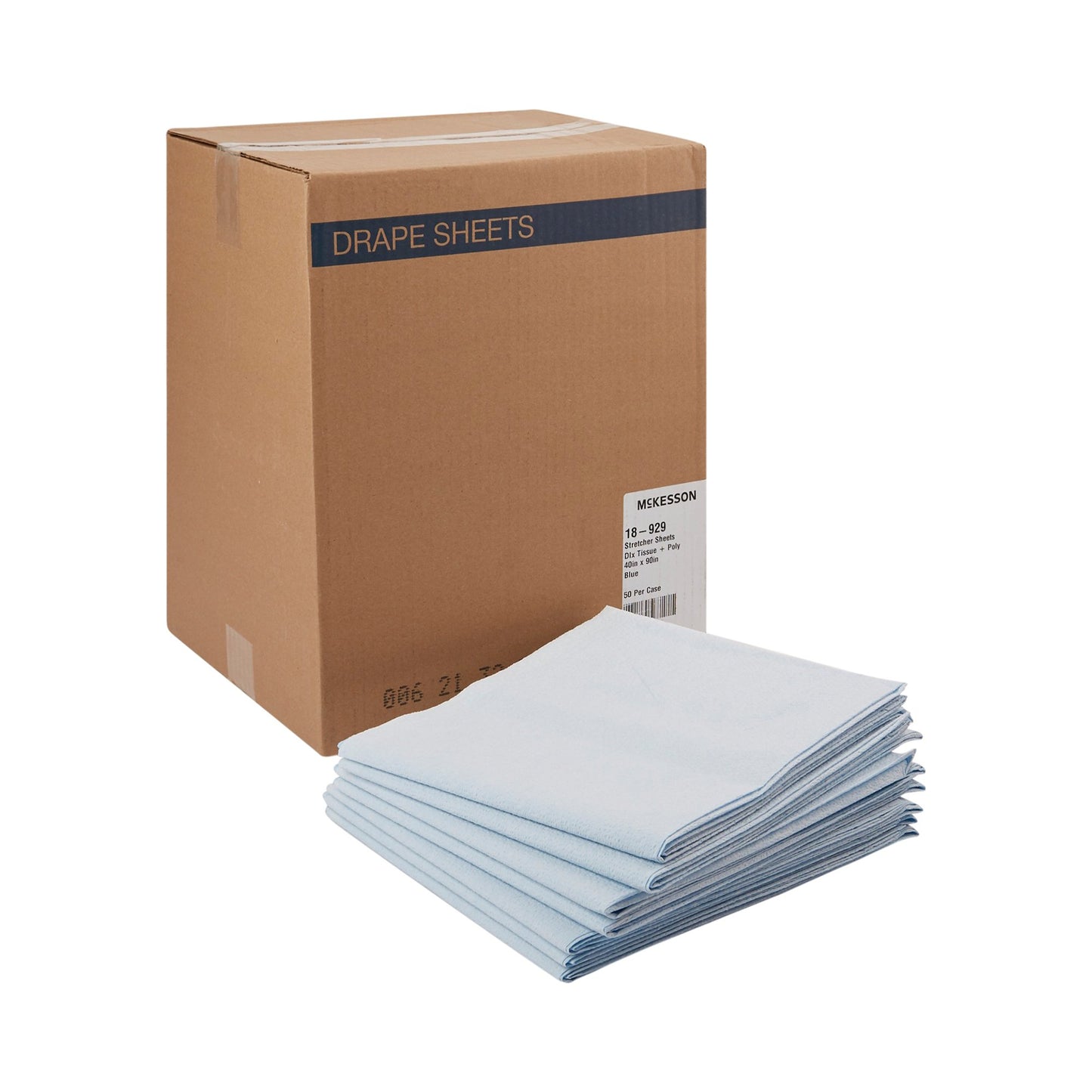 McKesson Stretcher Sheet Flat 40 W X 90 L Inch Blue 50% Cellulose Tissue / 50% Polyethylene Film Disposable (147847_CS)