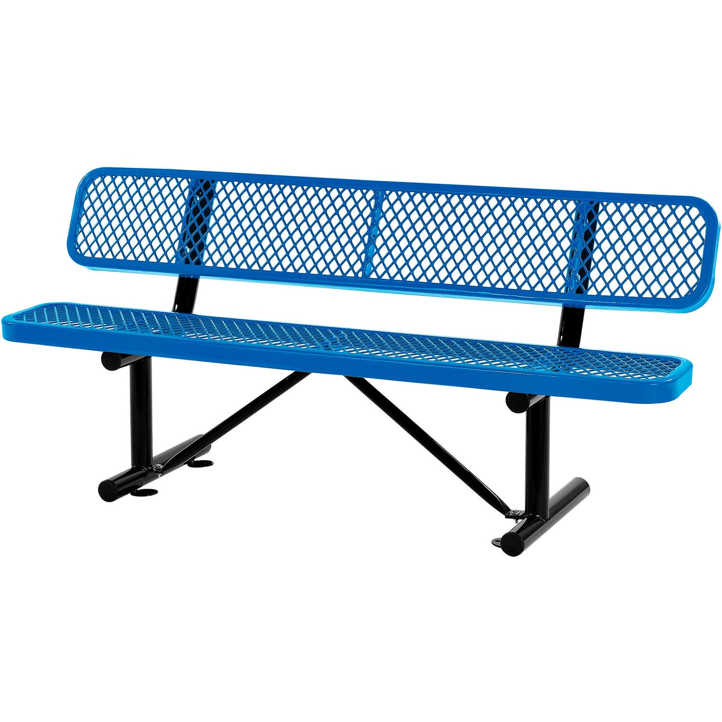 Global Industrial 6' Outdoor Steel Bench w/ Backrest, Expanded Metal, Blue (WB277154BL)