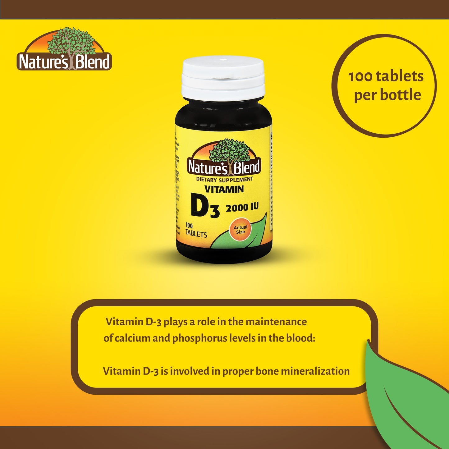 Nature's Blend Vitamin Supplement Vitamin D 2,000 IU Strength Tablet 100 per Bottle (852689_BT)