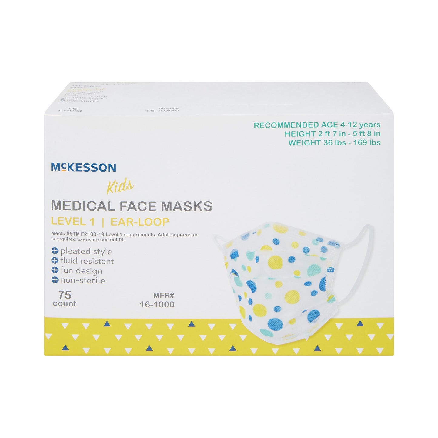 McKesson Procedure Mask ASTM Level 1 Earloops Child Size (1162227_BX)