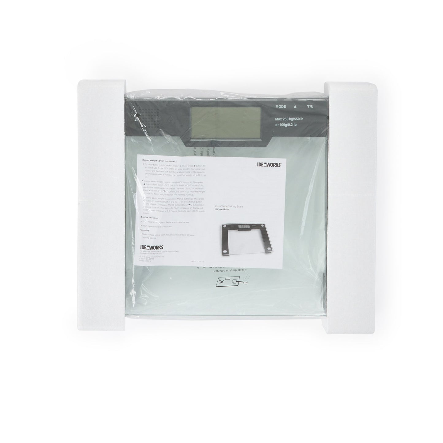 Ideaworks® Floor Scale Digital Display 550 lbs. / 250 kg Capacity Black / Glass AC Power (848530_EA)
