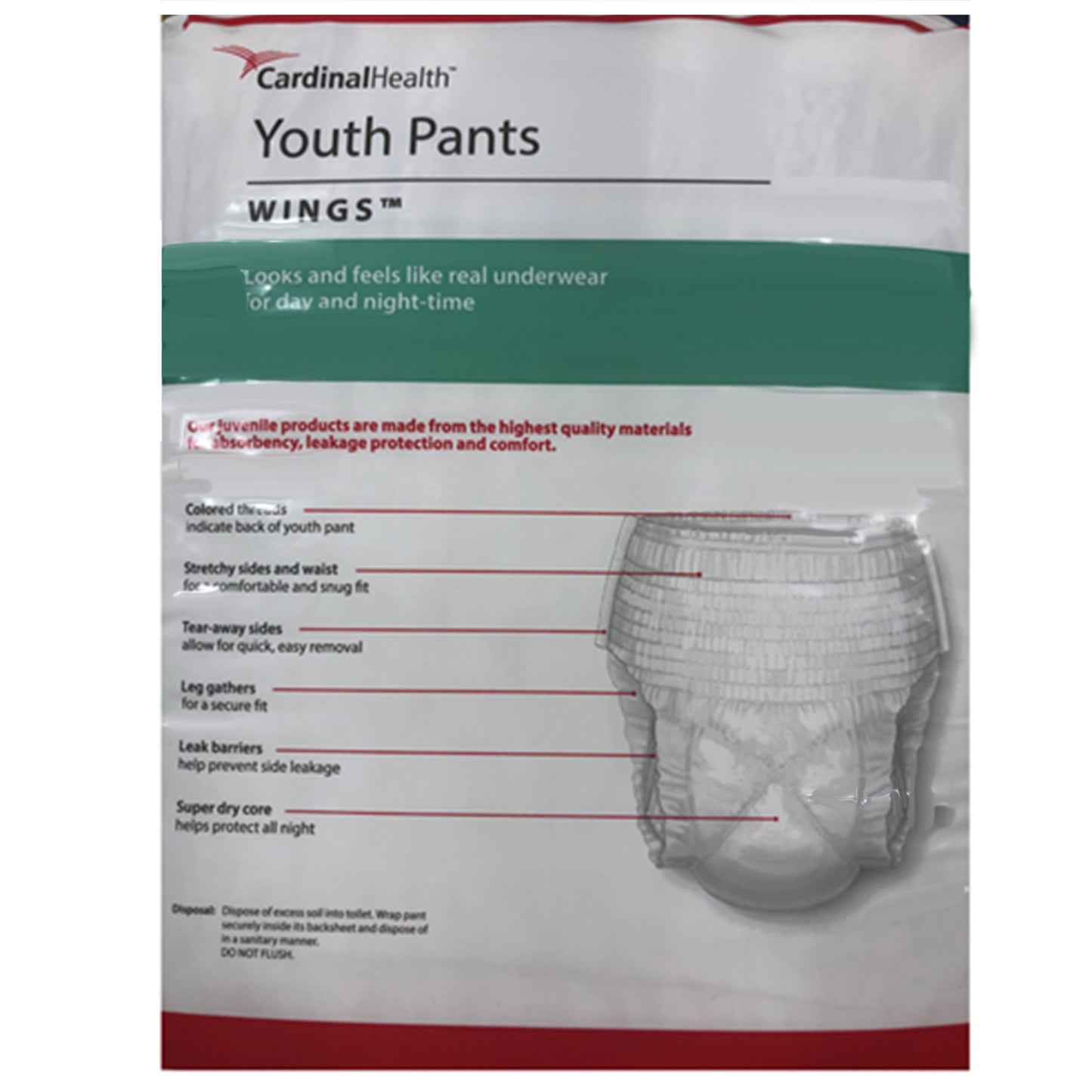 Cardinal Health™ Wings™ Unisex Youth Absorbent Underwear Pull On with Tear Away Seams Small / Medium Disposable Heavy Absorbency (724711_BG)