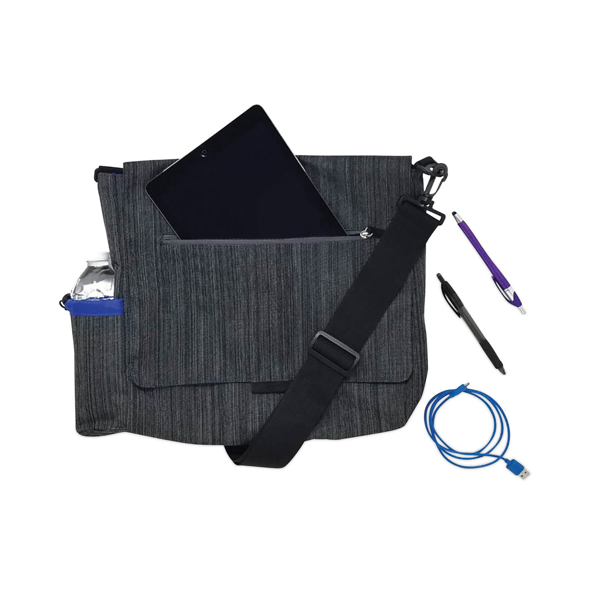 so-mine® Fabric Casual Messenger Bag, Charcoal/Cobalt (SOOSM456)