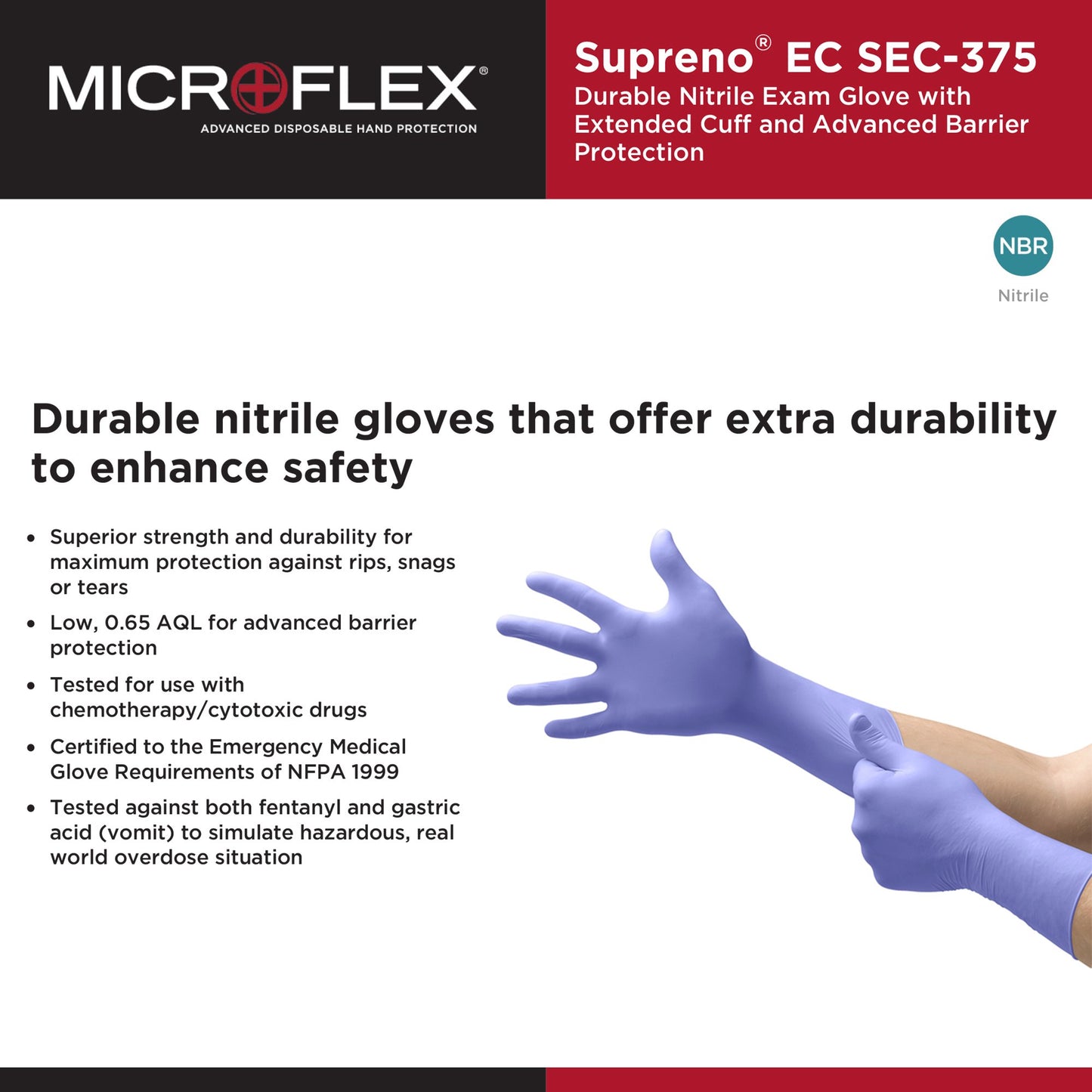 Supreno® EC Exam Glove X-Large NonSterile Nitrile Extended Cuff Length Textured Fingertips Blue Chemo Tested / Fentanyl Tested (446002_CS)