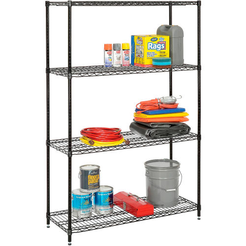 Nexel 4 Shelf, Black Epoxy Wire Shelving-In-A-Box, 48"W x 18"D x 74"H (WB798761)