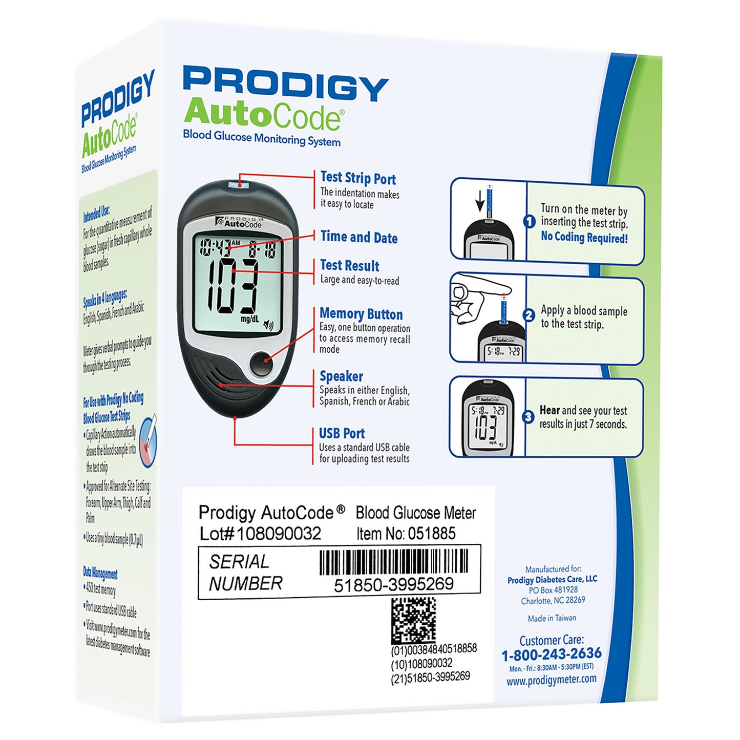 Prodigy® Blood Glucose Meter 7 Second Results Stores up to 450 Results No Coding Required (842600_CS)