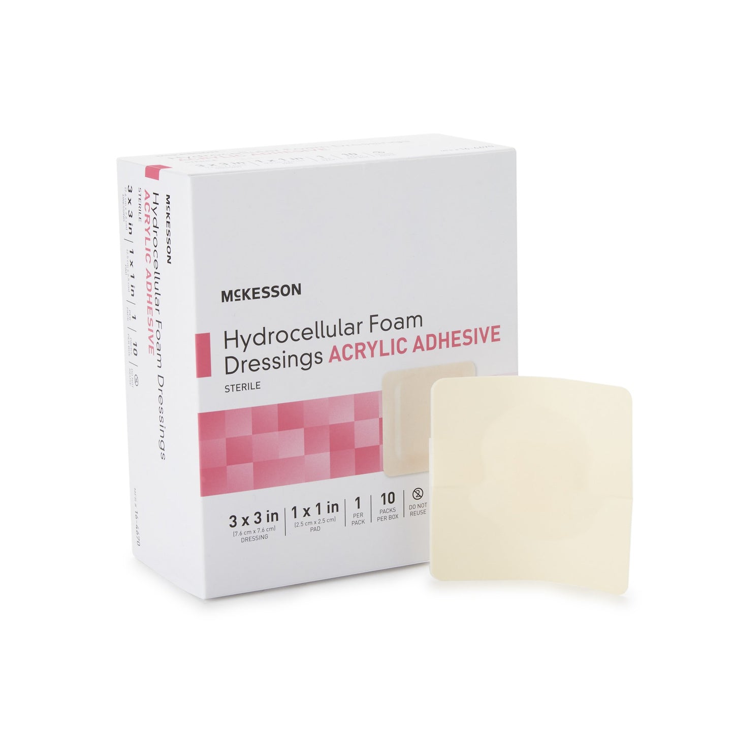 McKesson Foam Dressing 3 X 3 Inch With Border Film Backing Acrylic Adhesive Square Sterile (1138279_BX)