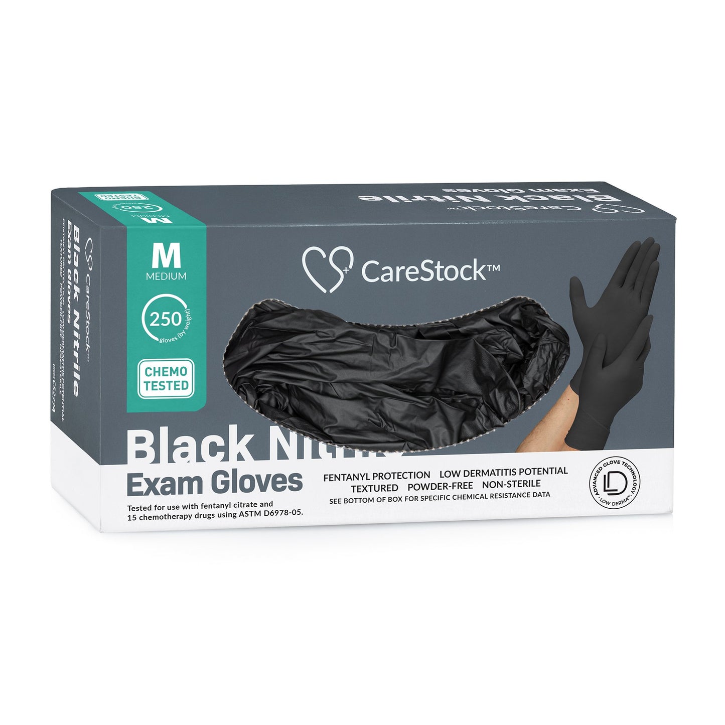 CareStock™ Exam Glove Medium NonSterile Nitrile Standard Cuff Length Fully Textured Black Not Rated (1230893_CS)
