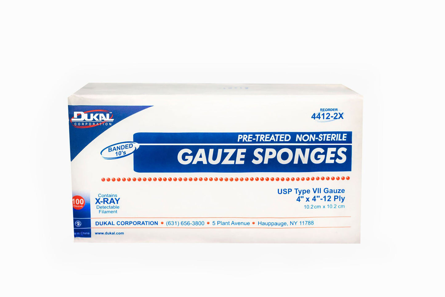 Dukal™ Gauze Sponge 4 X 4 Inch 12-Ply NonSterile X-Ray Detectable 100 per Pack (875560_BX)