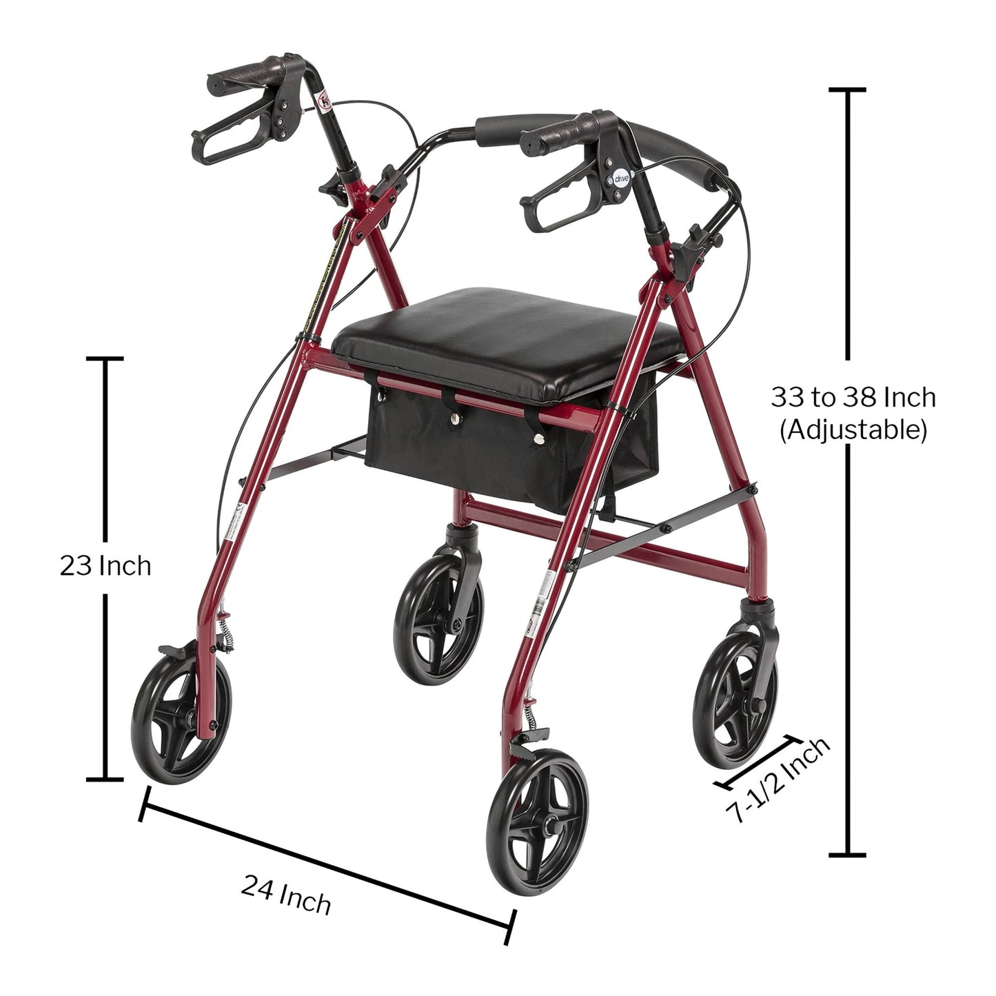 McKesson 4 Wheel Rollator Red Adjustable Height Aluminum Frame (1205410_CS)