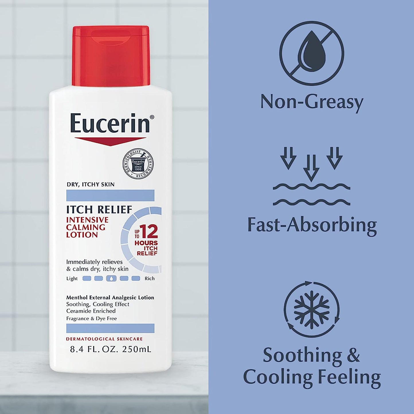 Eucerin® Itch Relief Intensive Calming Lotion Hand and Body Moisturizer 8.4 oz. Bottle Unscented Lotion (1231874_EA)