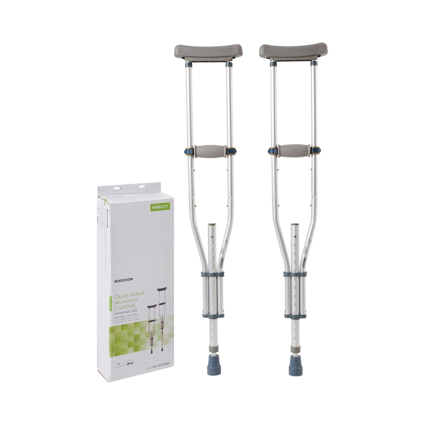 McKesson Underarm Crutches Youth / Adult / Tall Adult 4 Foot 6 Inch to 6 Foot 6 Inch User Height Aluminum Frame 300 lbs. Weight Capacity (1095263_CS)