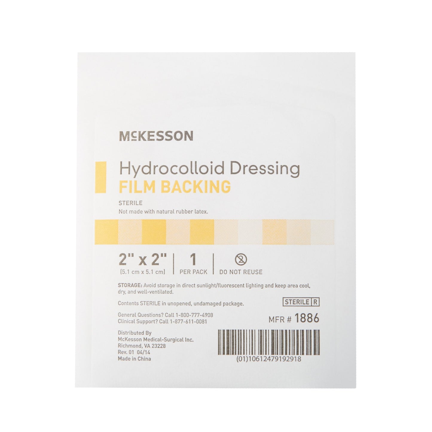McKesson Hydrocolloid Dressing Waterproof Film Backing 2 X 2 Inch Square Hydrocolloid / Film (882991_EA)