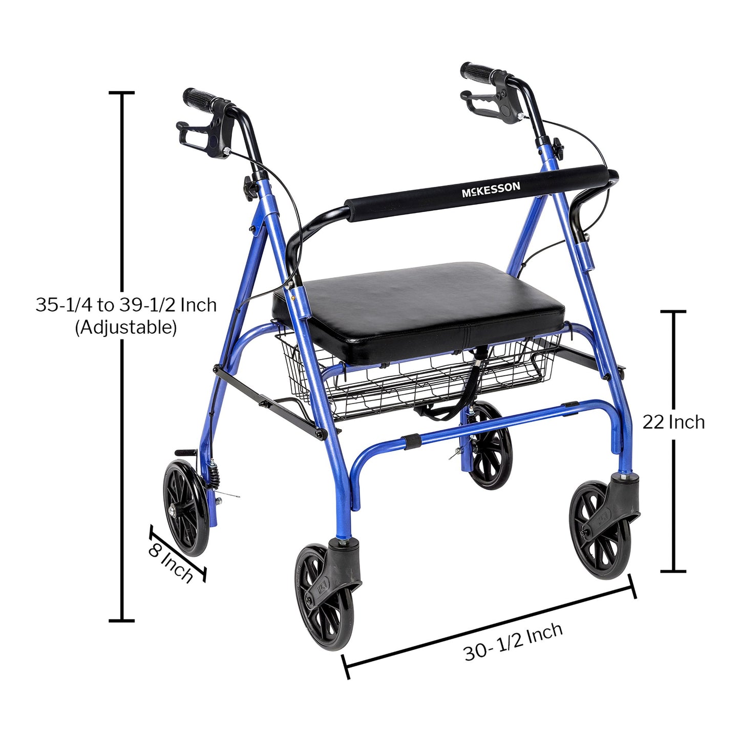 McKesson Bariatric 4 Wheel Rollator Blue Adjustable Height / Folding Steel Frame (1205411_CS)