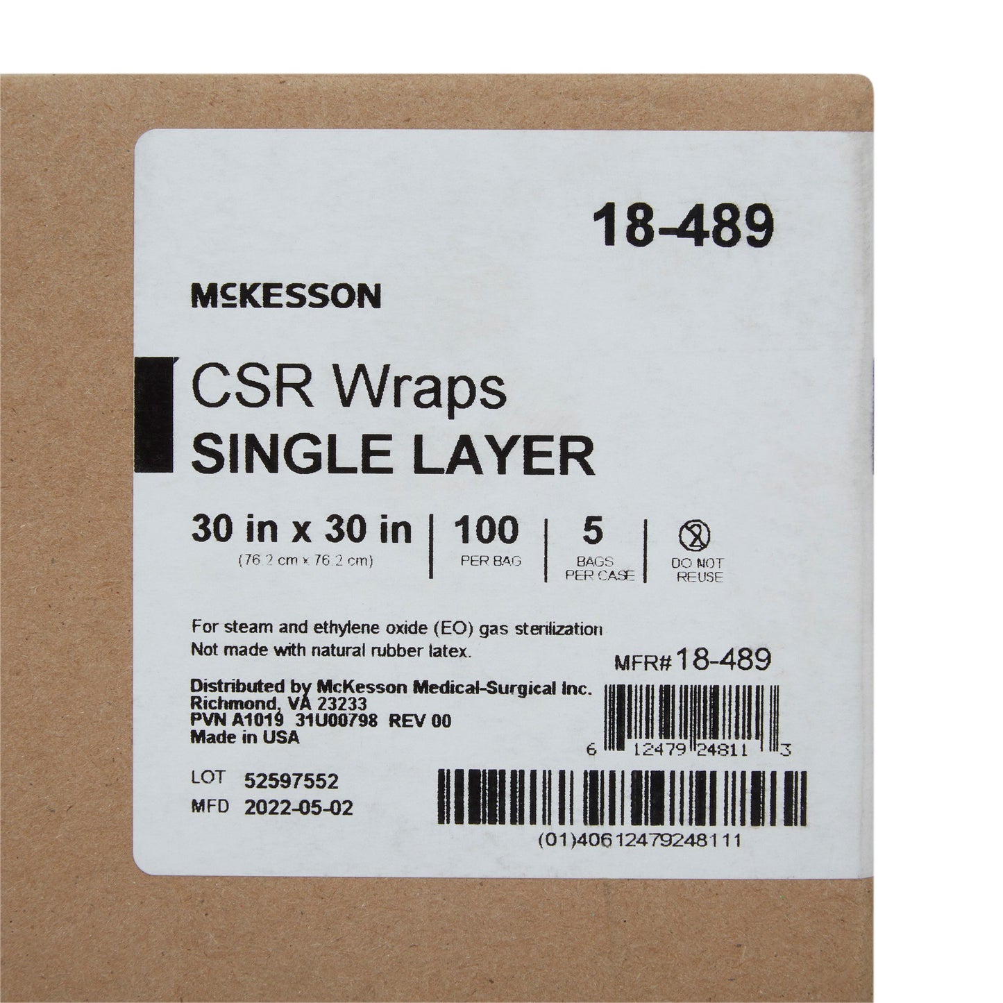 McKesson Sterilization Wrap Blue 30 X 30 Inch Single Layer Cellulose Steam / EO Gas (1156132_CS)
