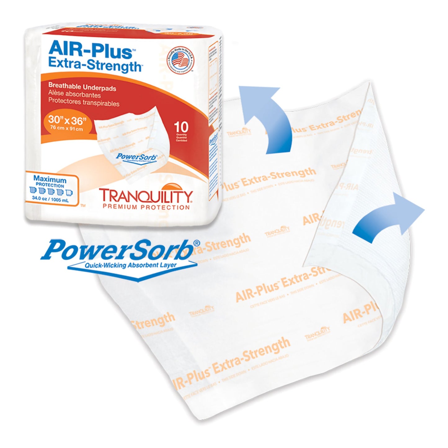 Tranquility® AIR-Plus Extra-Strength Disposable Underpad 30 X 36 Inch Powersorb® Material Heavy Absorbency (816458_CS)