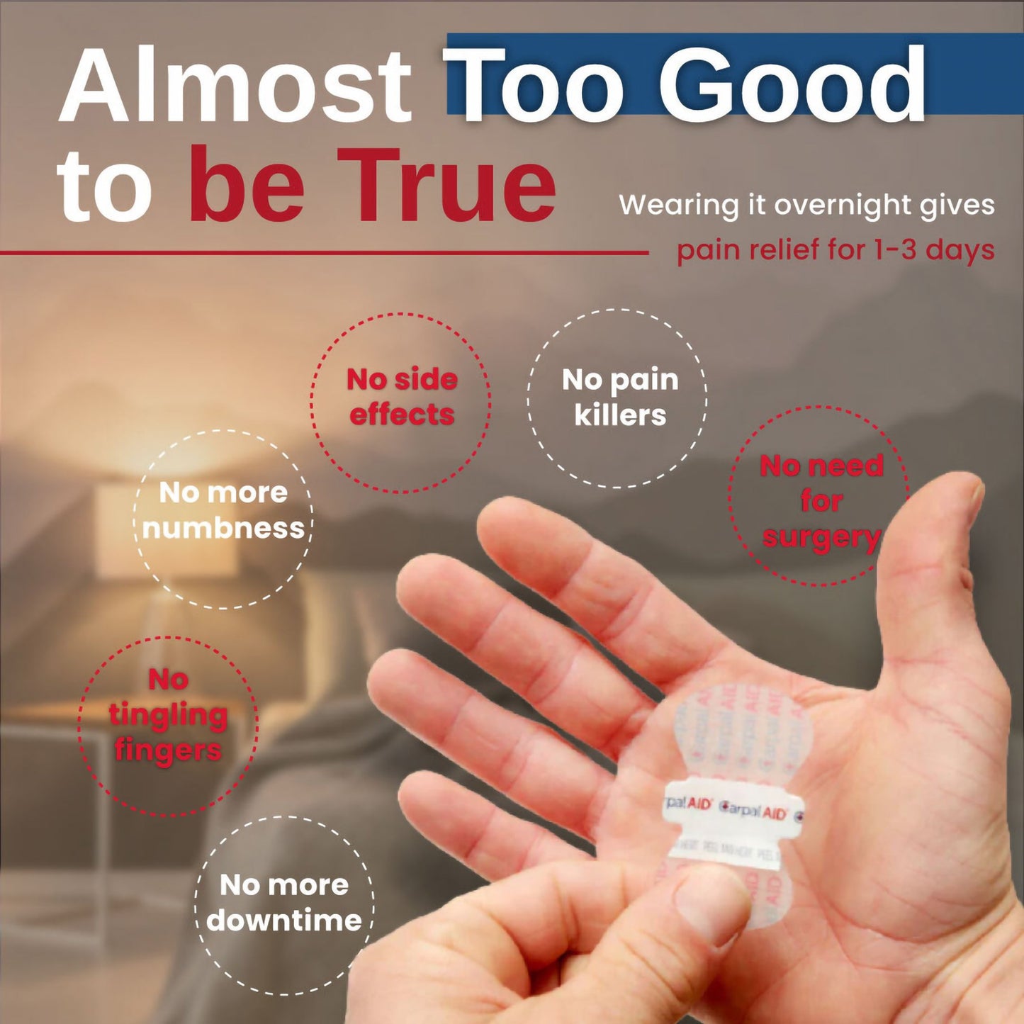 Carpal AID® Patch Hand-Based Carpal Tunnel Support Plastic Left or Right Hand Clear One Size Fits Most (1254008_PK)