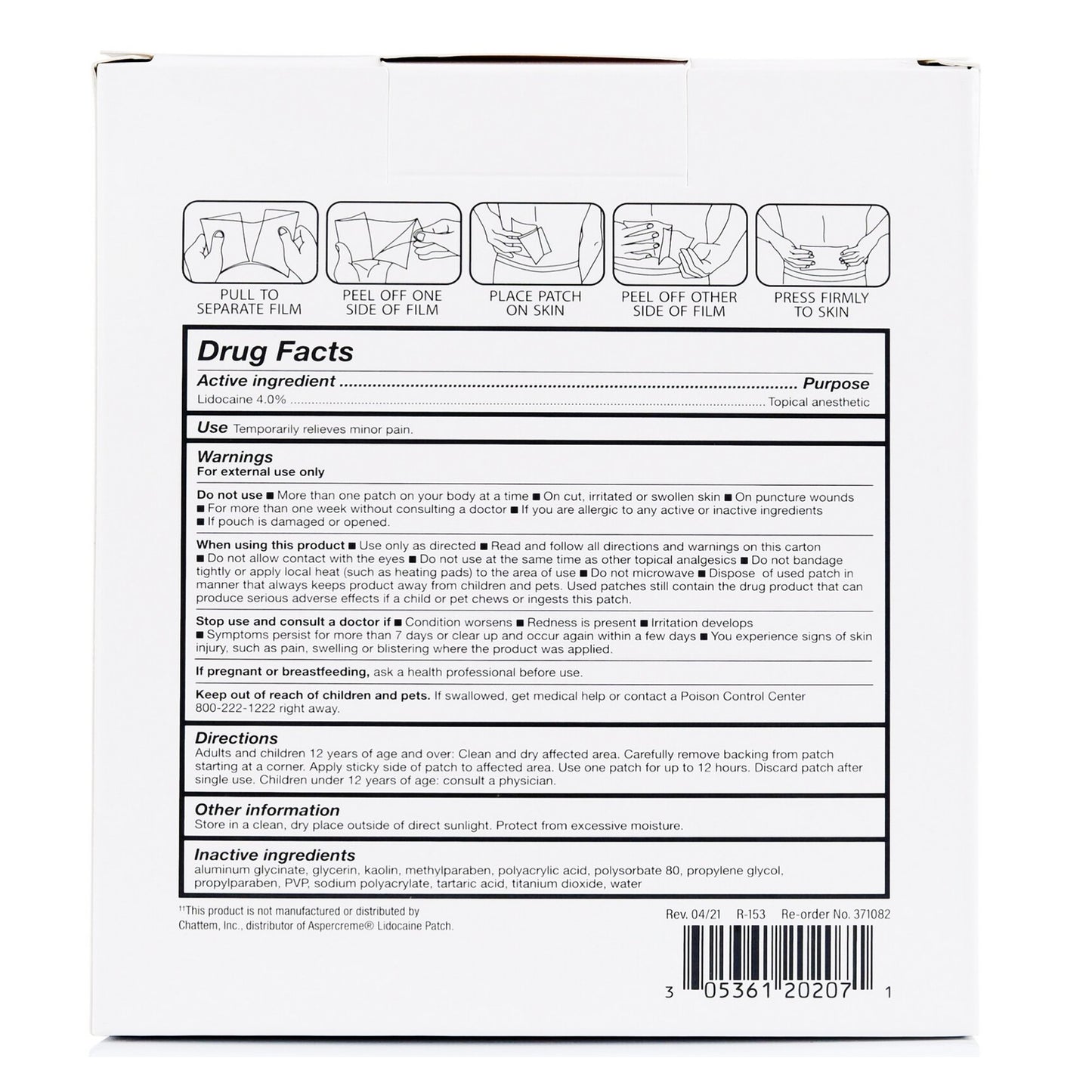 Major Pharmaceuticals Topical Pain Relief 4% Strength Lidocaine Patch 30 per Box (1218095_CT)
