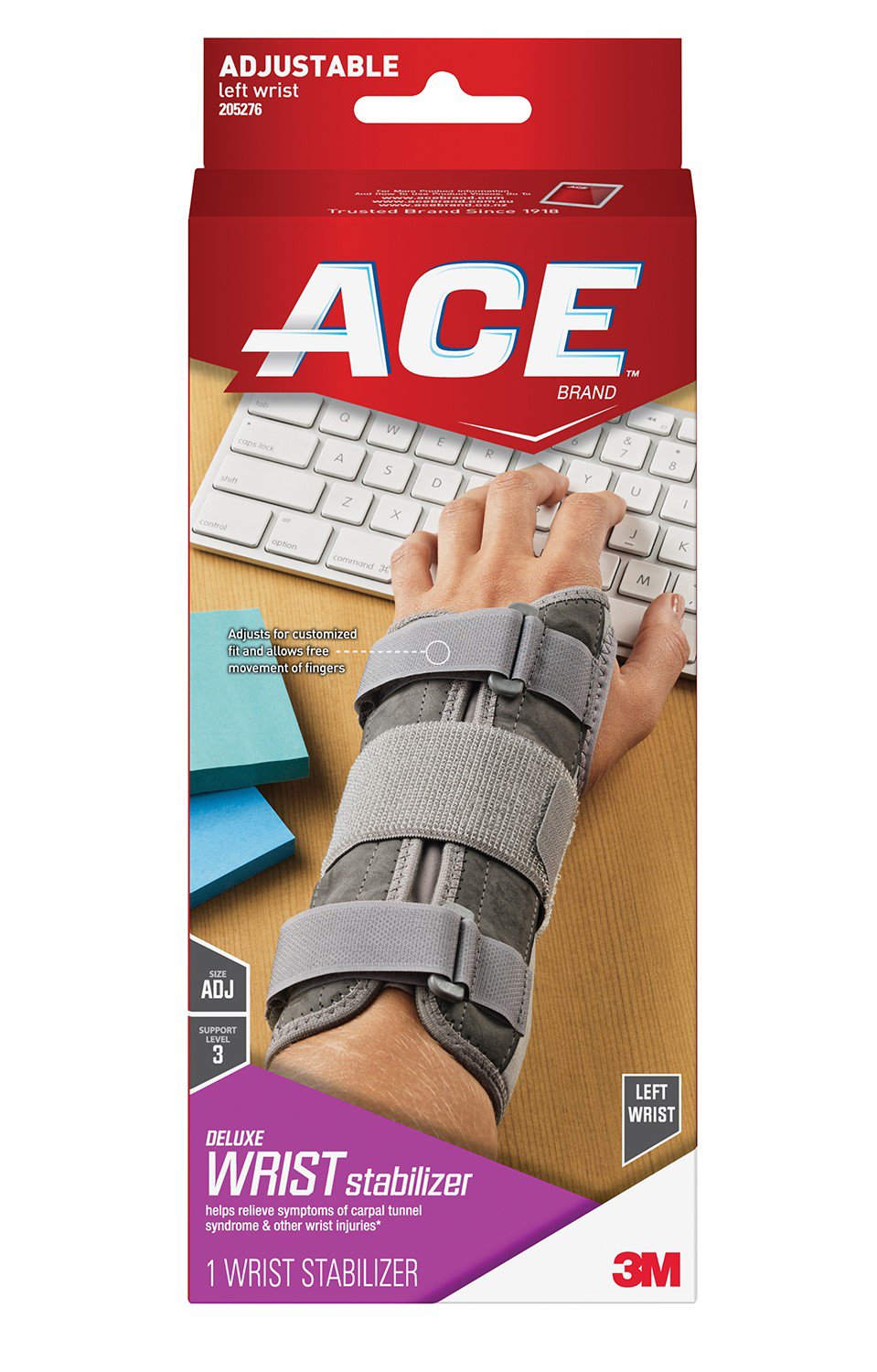 3M™ Ace™ Wrist Brace Aluminum / Nylon / Polyester / Polypropylene / Polyurethane / Spandex Left Hand Gray One Size Fits Most (1084222_EA)