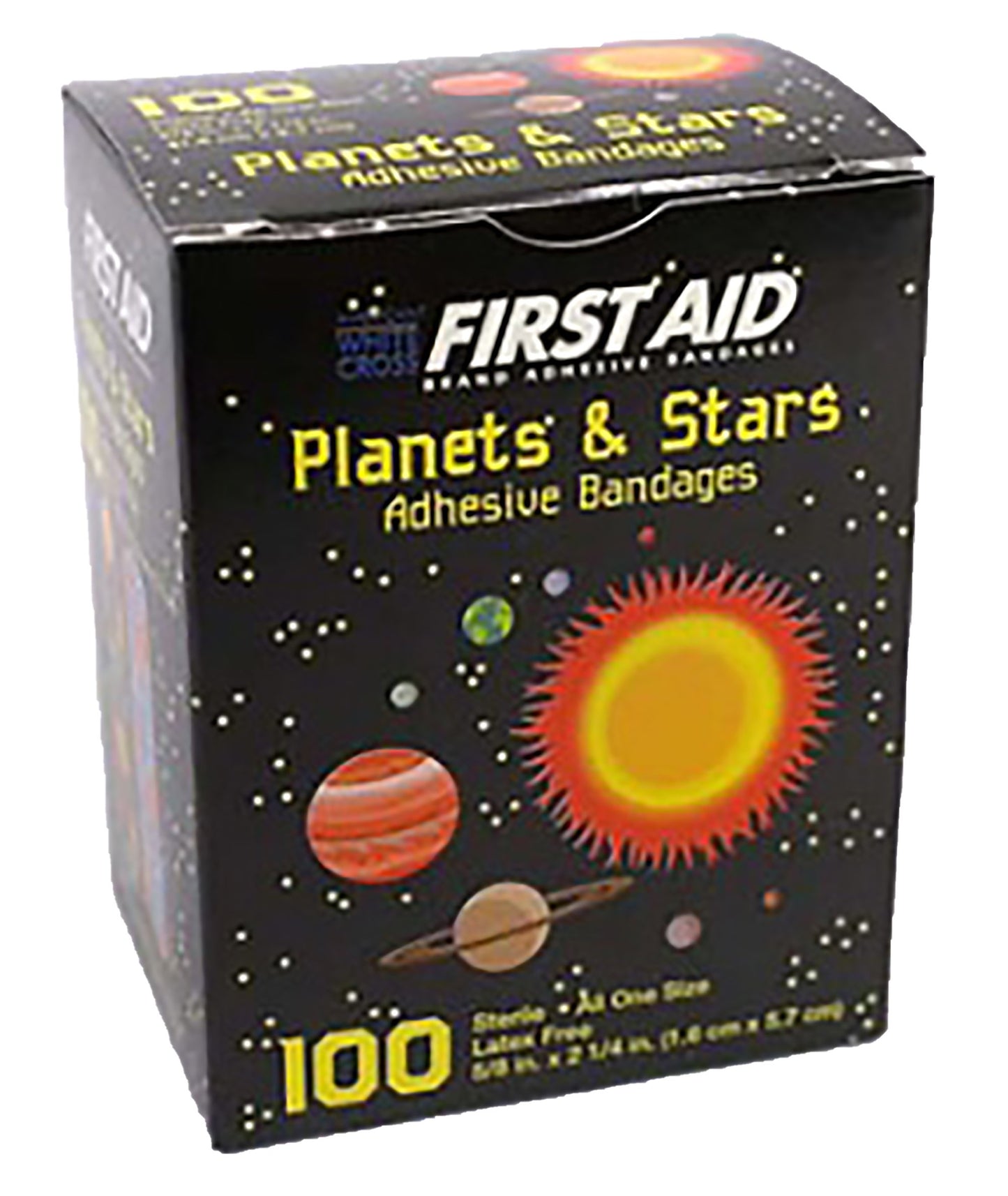 American® White Cross Adhesive Strip 5/8 X 2-1/4 Inch Plastic Rectangle Kid Design (Planets / Stars) Sterile (865427_BX)