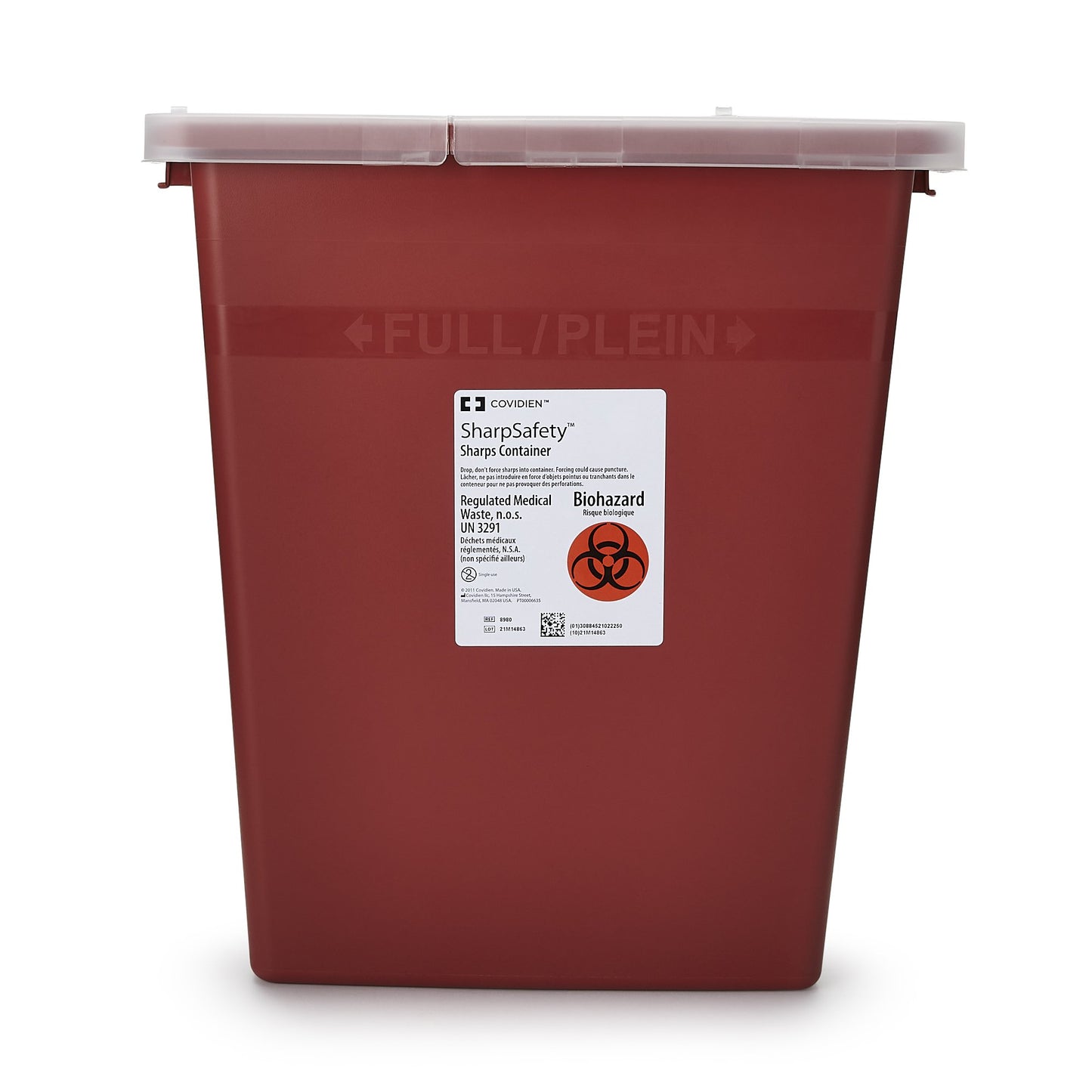 SharpSafety™ Sharps Container Red Base 17-1/2 H X 15-1/2 W X 11 D Inch Vertical Entry 8 Gallon (150719_CS)
