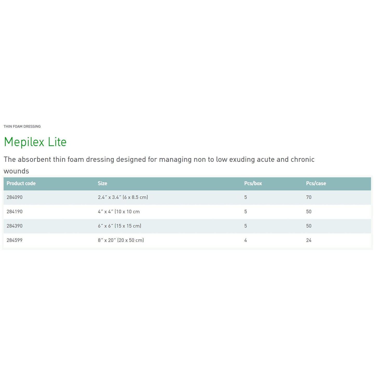 Mepilex® Lite Thin Foam Dressing 6 X 6 Inch Without Border Film Backing Silicone Adhesive Square Sterile (580917_EA)